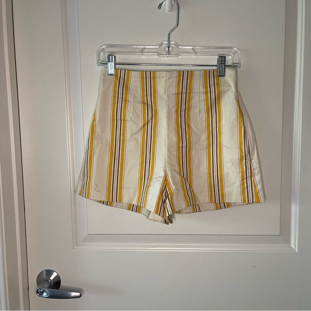 Abercrombie and Fitch Yellow and Brown Striped High Waisted Shorts